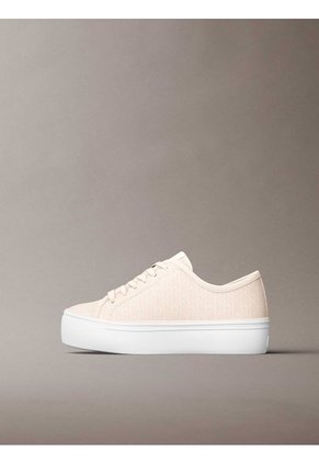 Tenis Beige De Plataforma Con Estampado De Monograma Calvin Klein