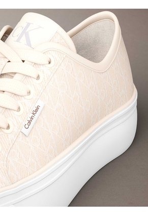 Tenis Beige De Plataforma Con Estampado De Monograma Calvin Klein