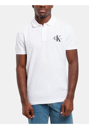 Polo Blanco Con Monograma Calvin Klein