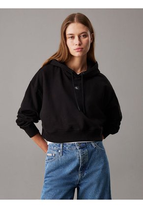 Buzo Negro Boxy Con Capota De Felpa De Algodón Calvin Klein