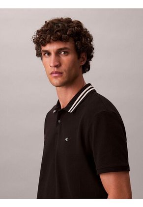 Polo Negro De Piqué Con Ribetes En Contraste Calvin Klein