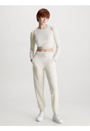 Pantalón De Chándal Holgado Con Logo Tape Mujer Beige Calvin Klein