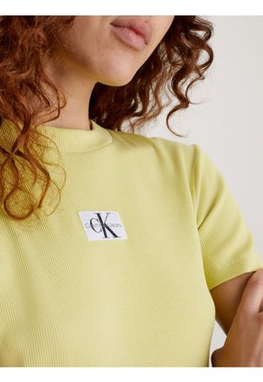 Camiseta De Punto De Canalé Con Insignia Mujer Amarillo Calvin Klein