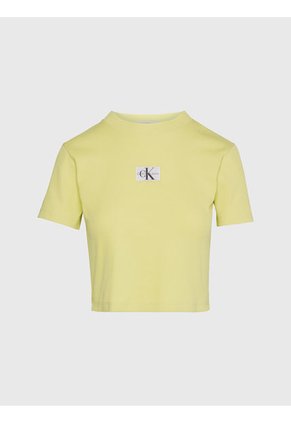 Camiseta De Punto De Canalé Con Insignia Mujer Amarillo Calvin Klein