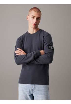 Camiseta Negra Slim De Manga Larga De Punto Gofrado Calvin Klein