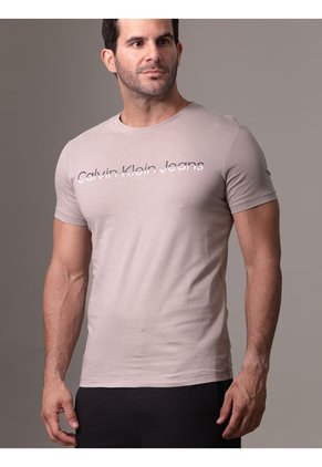 Camiseta Gris Con Logo Institutional Bicolor Calvin Klein