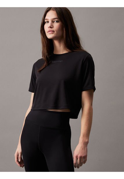 Camiseta Negra Cropped Deportiva Calvin Klein