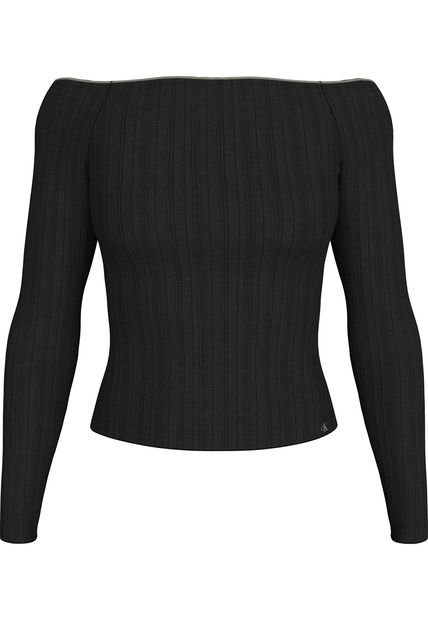 Camiseta Negra Canalé Estilo Bardot Calvin Klein