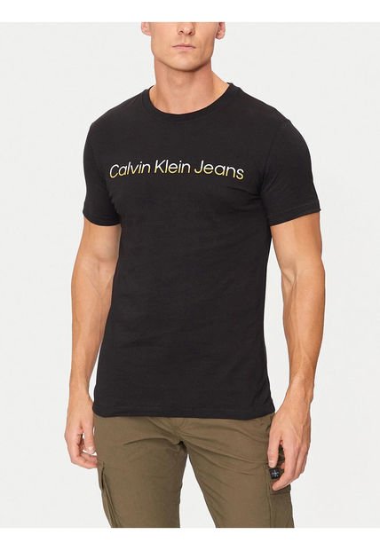 Camiseta Negra Con Logo Institutional Bicolor Calvin Klein