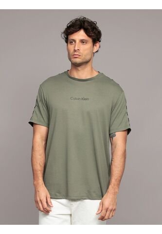 Camiseta Verde Con Ribete De Logotipo En Las Mangas Calvin Klein Calvin Klein