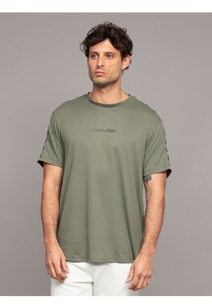 Camiseta Verde Con Ribete De Logotipo En Las Mangas Calvin Klein