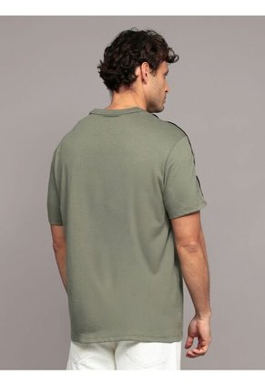 Camiseta Verde Con Ribete De Logotipo En Las Mangas Calvin Klein