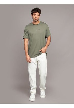Camiseta Verde Con Ribete De Logotipo En Las Mangas Calvin Klein