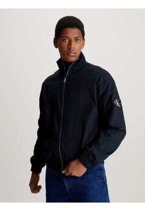 Rompe Viento Negro Relaxed De Algodón Con Cremallera Calvin Klein