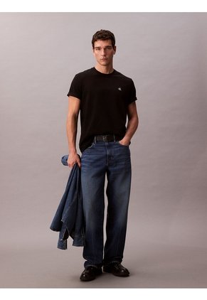 Camiseta Negra Regular De Manga Corta Con Monograma Bordado Calvin Klein