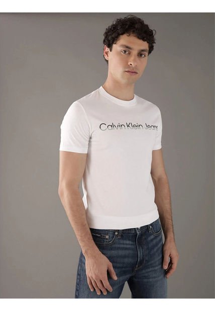 Camiseta Blanca Con Logo Institutional Bicolor Calvin Klein