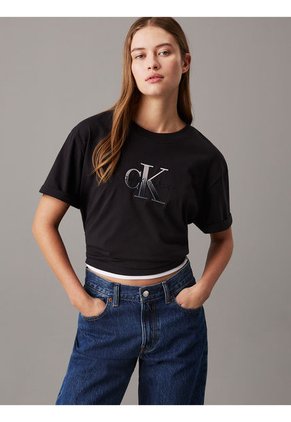 Camiseta Negra Holgada Con Monograma Calvin Klein
