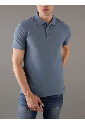 Polo Azul Textured Con Monograma Calvin Klein