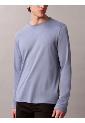 Camiseta Azul Manga Larga De Algodón Supima Interlock Calvin Klein