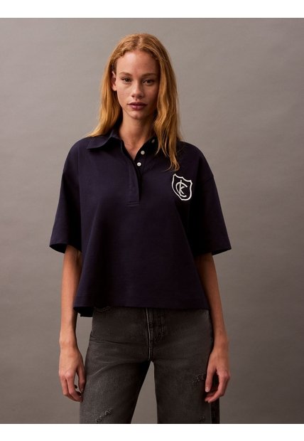 Polo Azul De Punto De Algodón Con Logo Calvin Klein