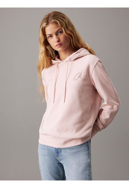 Buzo Rosado De Felpa De Algodón Con Capota Y Logo Calvin Klein