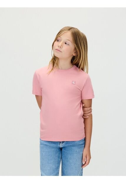 Camiseta Rosada De Manga Corta Con Insignia De Logo Bordada Calvin Klein