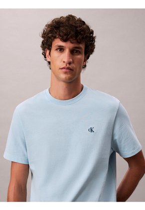 Camiseta Azul Cielo Regular De Manga Corta Con Monograma Bordado Calvin Klein