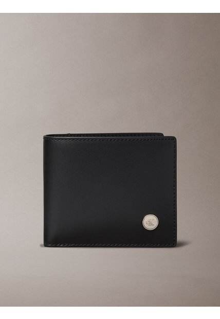 Billetera Negra De Cuero Con Logo Calvin Klein