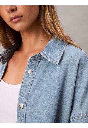 Camisa Celeste Denim De Lino Y Algodón Calvin Klein