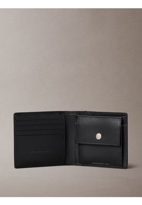 Billetera Negra De Cuero Con Logo Calvin Klein