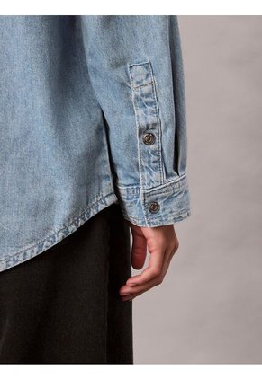 Camisa Celeste Denim De Lino Y Algodón Calvin Klein