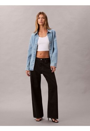 Camisa Celeste Denim De Lino Y Algodón Calvin Klein