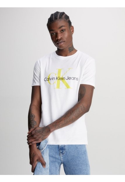 Camiseta Slim Con Monograma Hombre Blanco Calvin Klein