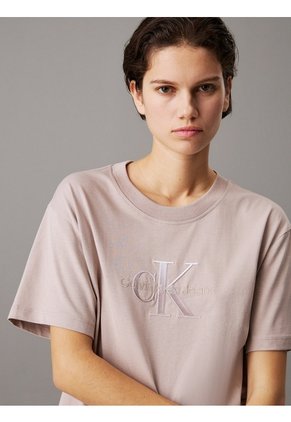 Camiseta Beige Holgada Con Monograma Calvin Klein