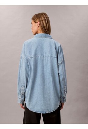 Camisa Celeste Denim De Lino Y Algodón Calvin Klein