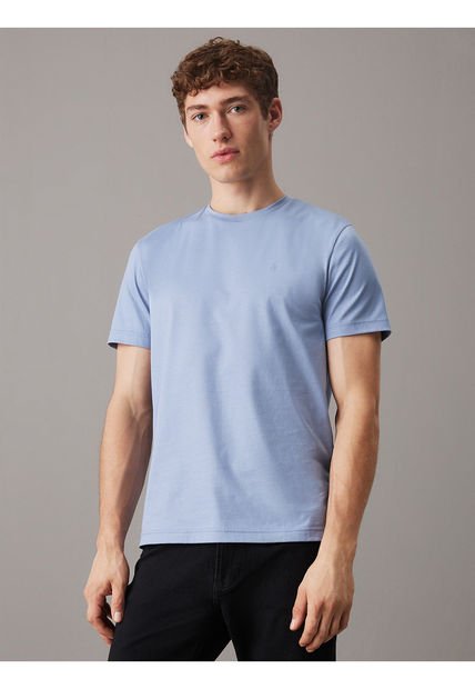 Camiseta Azul De Algodón Con Parche De Goma Calvin Klein