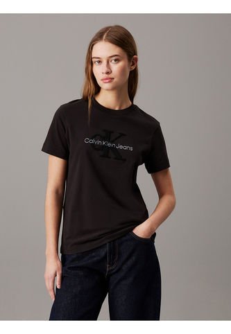 Camiseta Negra De Chenilla Con Monograma Calvin Klein Calvin Klein