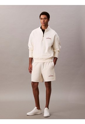 Pantaloneta Blanca De Felpa Con Logotipo Bordado Calvin Klein