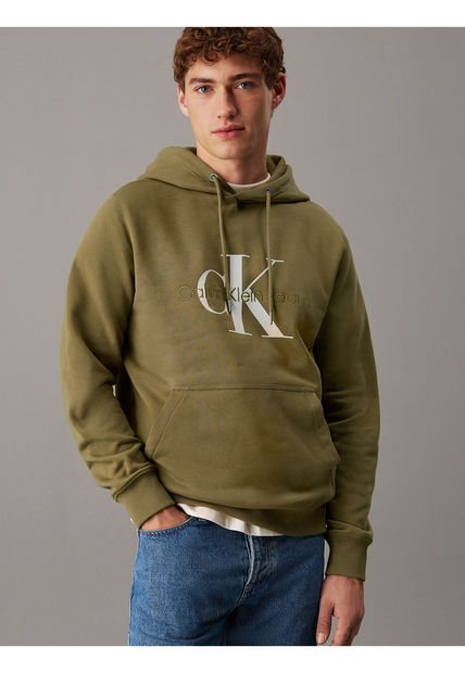 Buzo Verde De Gorro Con Monograma Calvin Klein