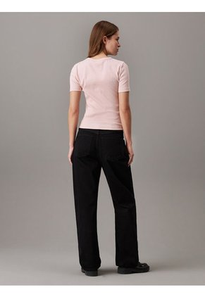 Camiseta Rosada Slim Canalé De Algodón Calvin Klein