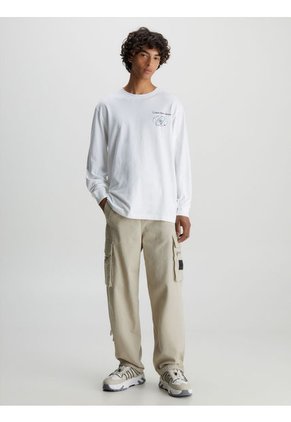 Camiseta De Manga Larga Con Estampado Hombre Blanco Calvin Klein