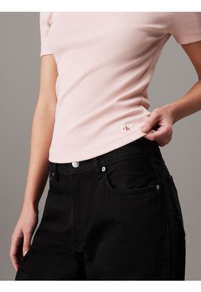 Camiseta Rosada Slim Canalé De Algodón Calvin Klein