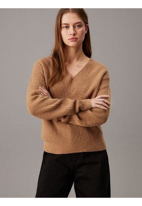 Saco Café Tejido De Pico De Buclé De Canalé Calvin Klein