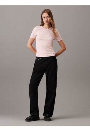 Camiseta Rosada Slim Canalé De Algodón Calvin Klein