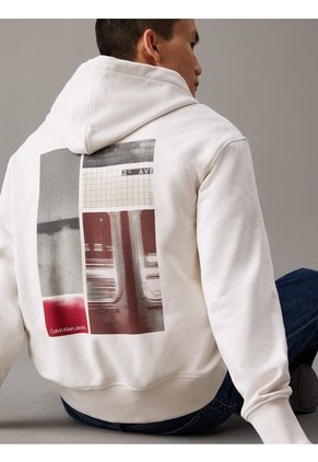 Buzo Blanco Relaxed Con Capota Y Estampado En La Espalda