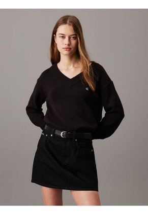 Saco Negro Tejido De Pico Con Insignia De Algodón Calvin Klein