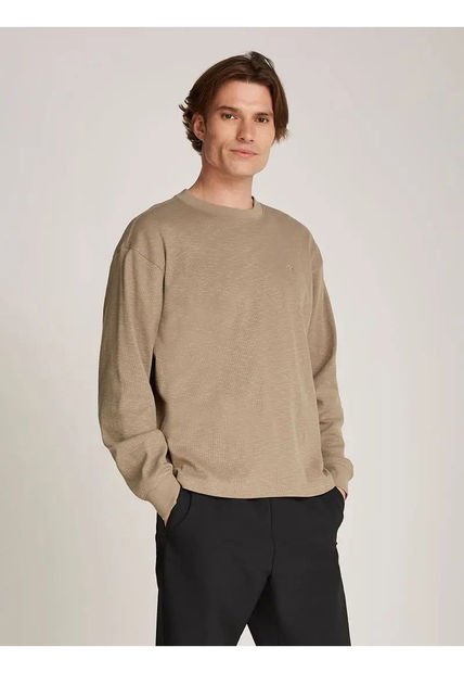 Camiseta Beige Manga Larga Slub Calvin Klein