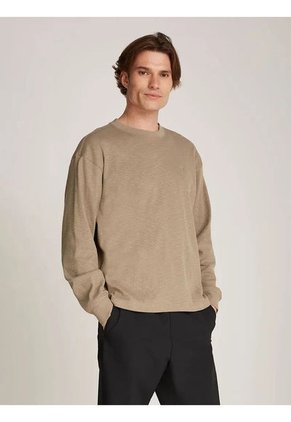 Camiseta Beige Manga Larga Slub Calvin Klein