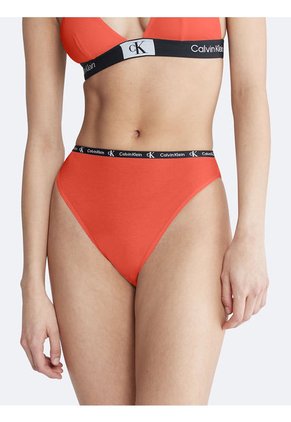 Pantie Naranja De Corte Alto Con Logo Calvin Klein
