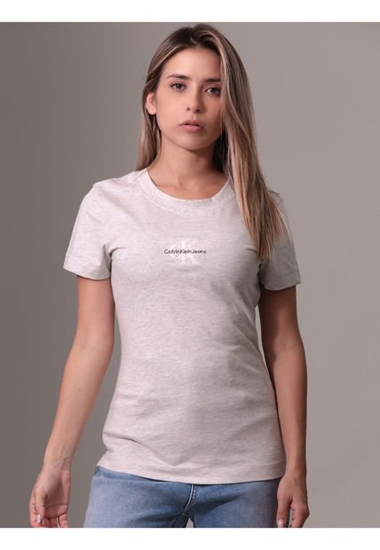 Camiseta Gris Slim Con Logotipo Tonal Calvin Klein